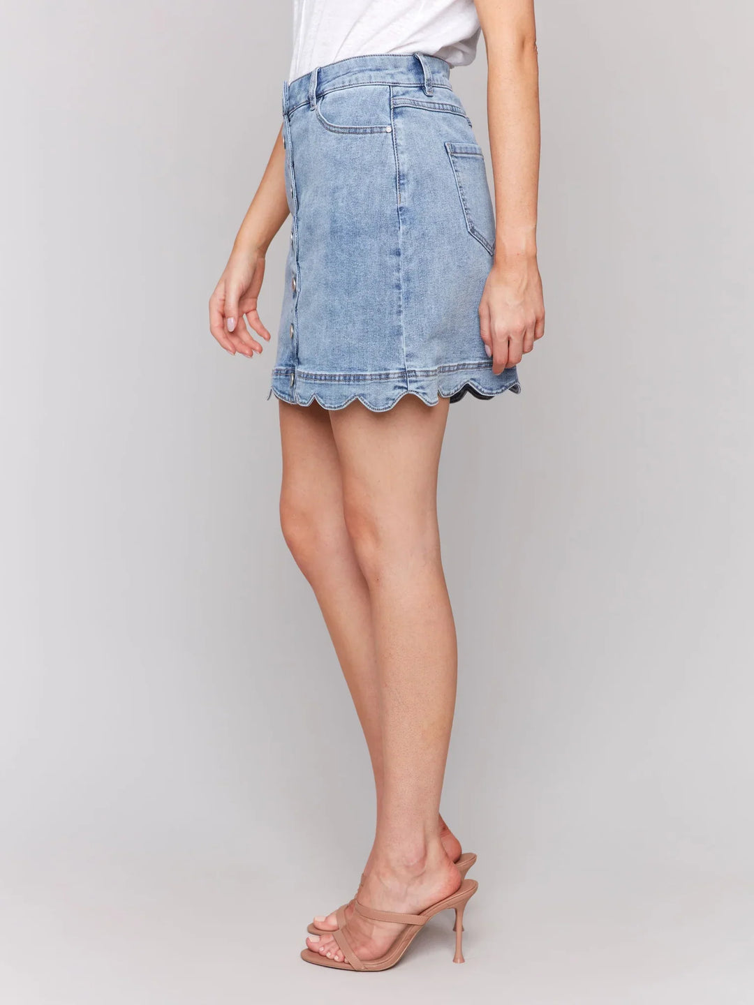 Stretch Denim Skirt With Scallop Hem