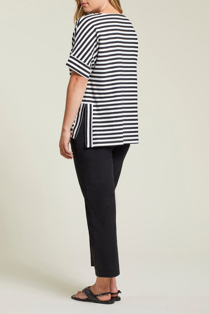 Striped Boatneck Top With Side Slit