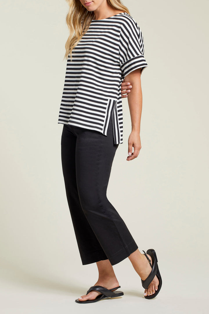 Striped Boatneck Top With Side Slit