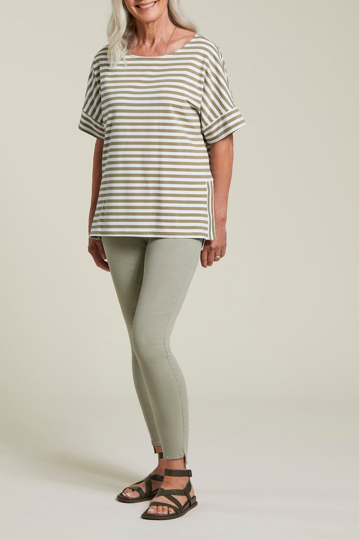 Striped Boatneck Top With Side Slit