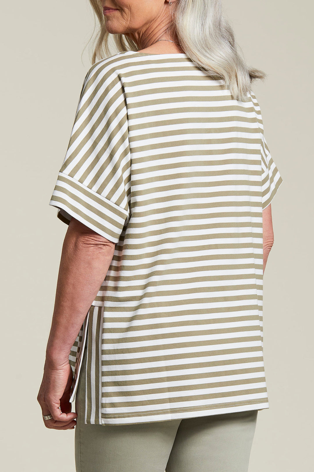 Striped Boatneck Top With Side Slit