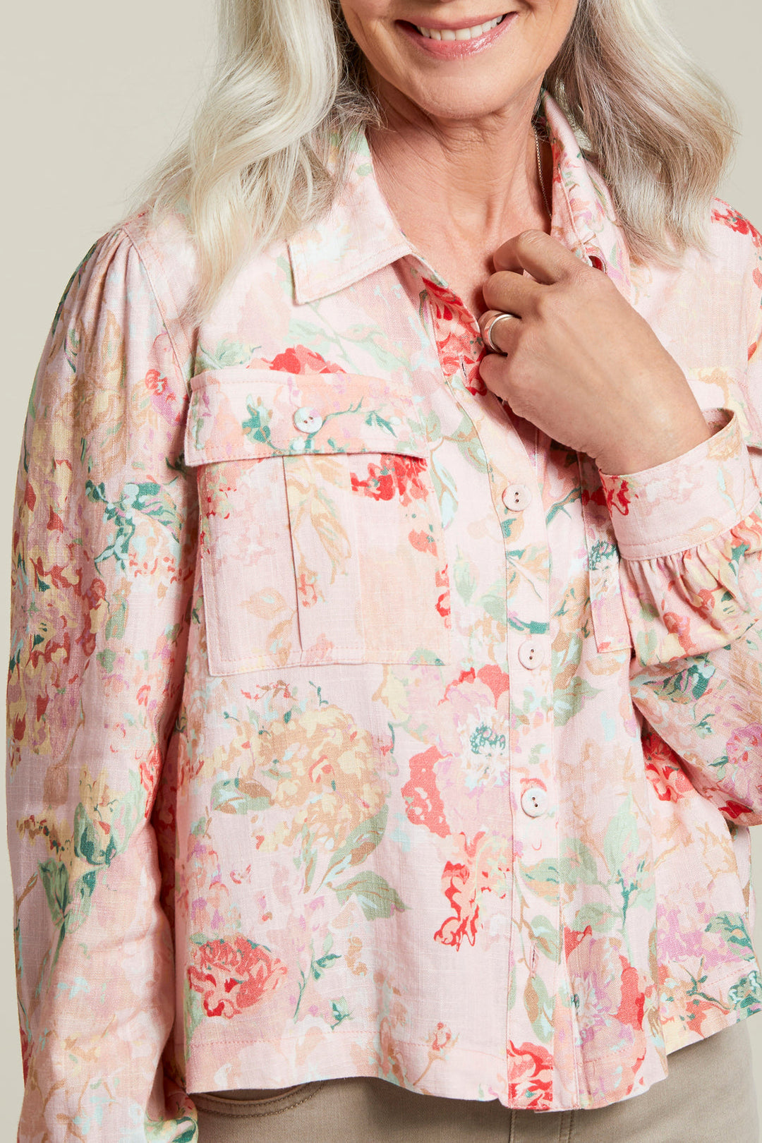 Floral Linen Botton Front Jacket