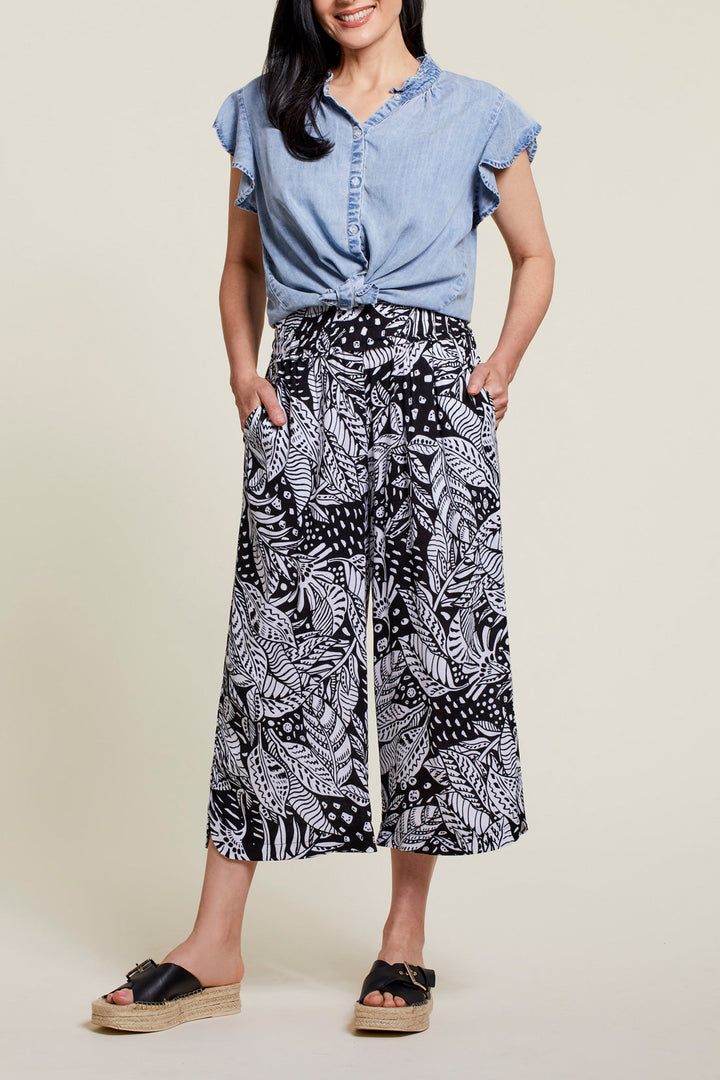 Pull On Wide Leg Print Capri