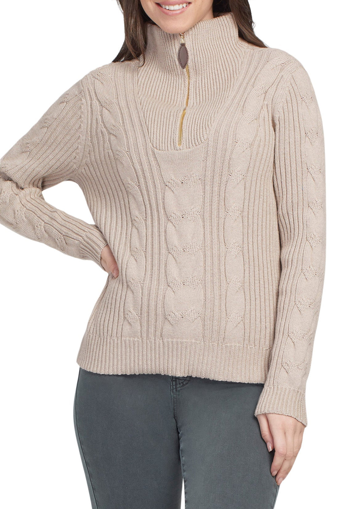 Zip Neck Cable Sweater