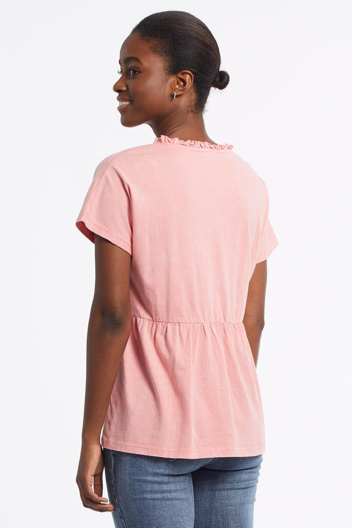 Short Sleeve V-Neck Jersey Top With Frill