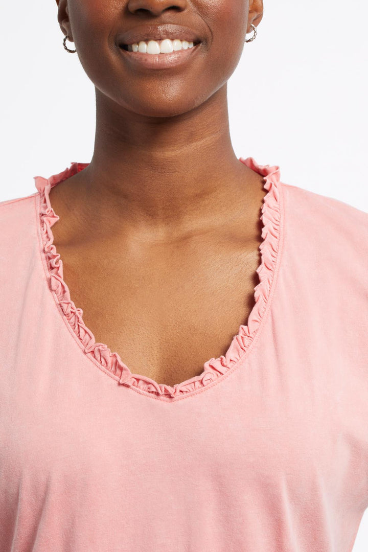 Short Sleeve V-Neck Jersey Top With Frill
