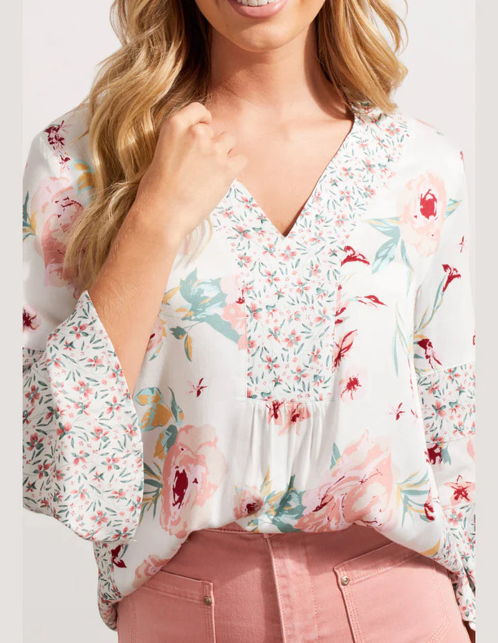 Bell Sleeve V-Neck Blouse