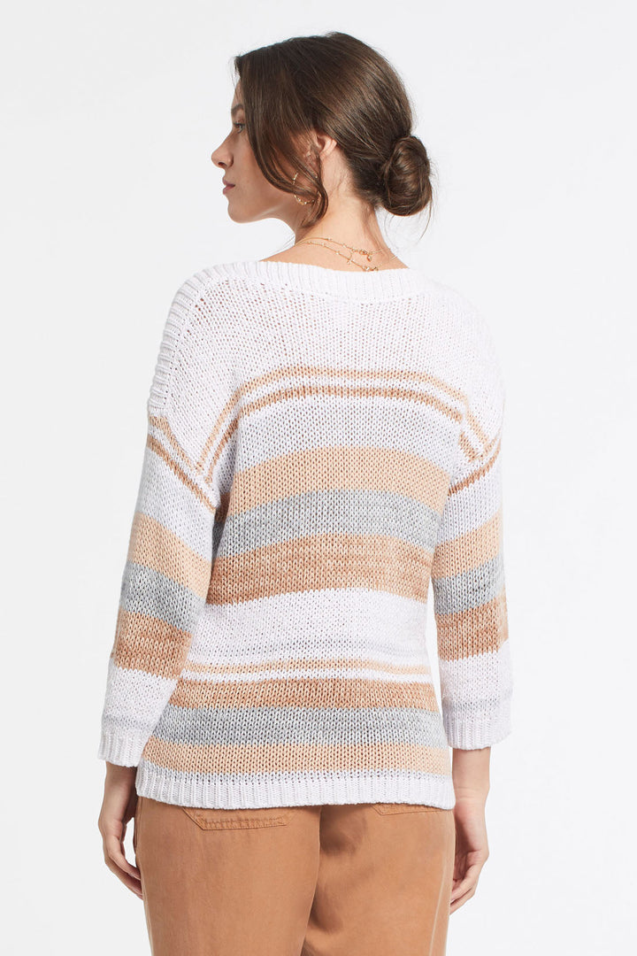 3/4 Sleeve Striped Boatneck Sweater