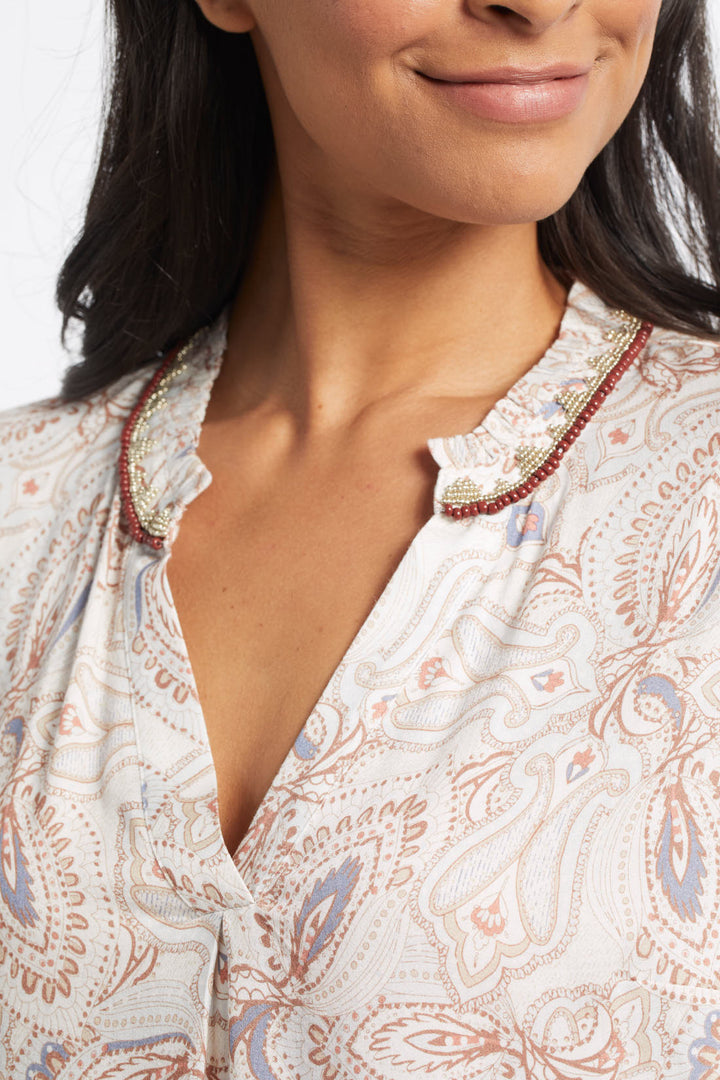 Flowy Blouse With Neck Bead Detail