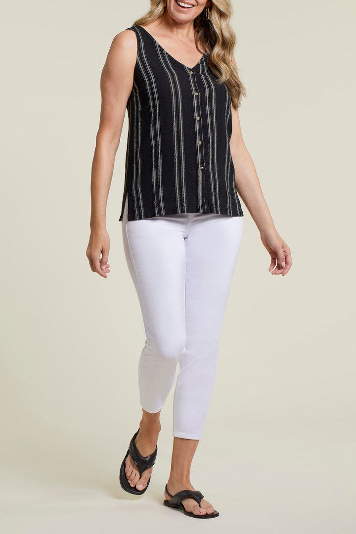 Stripe Button-Down Side-Slit Tanktop