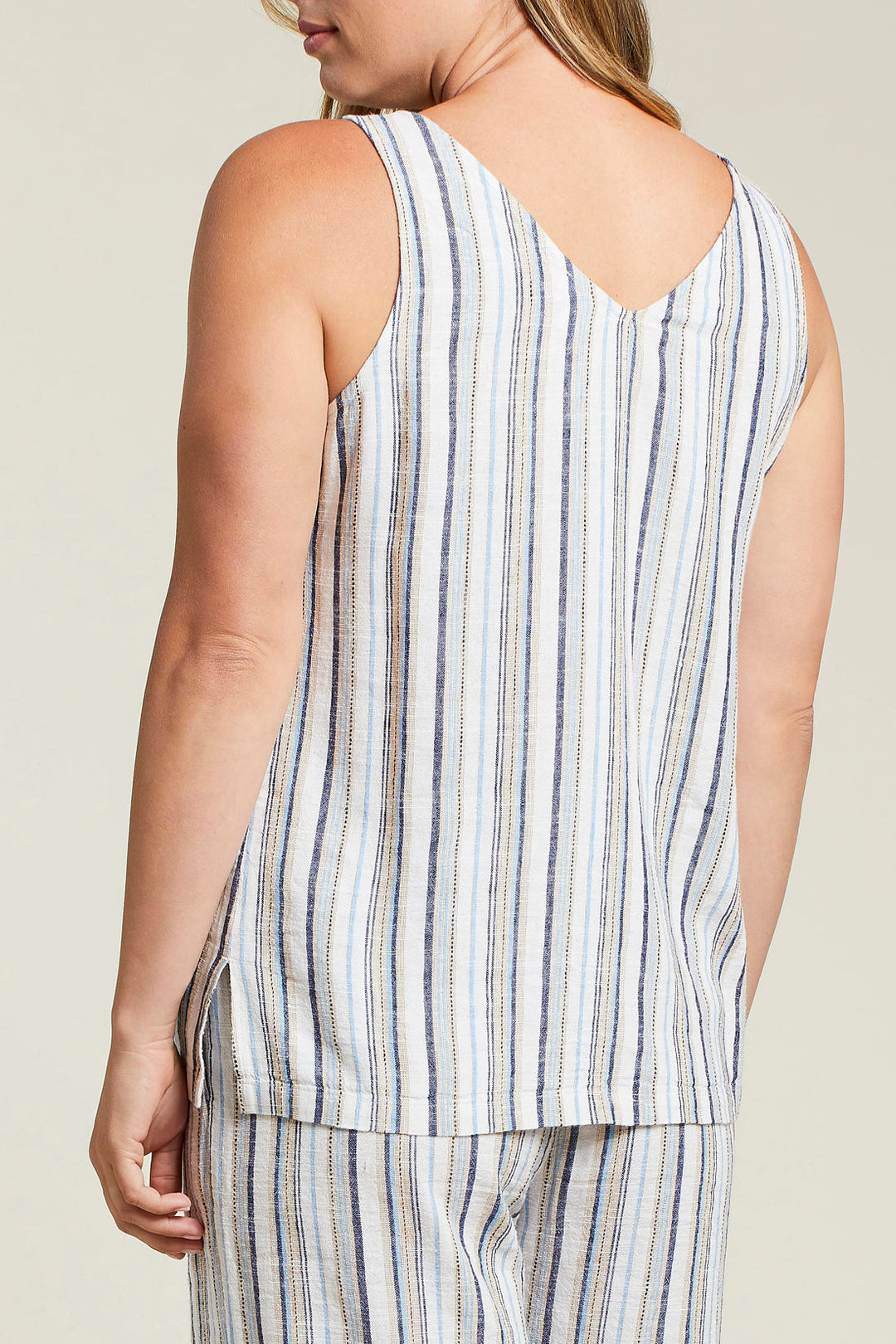 Stripe Button-Down Side-Slit Tanktop