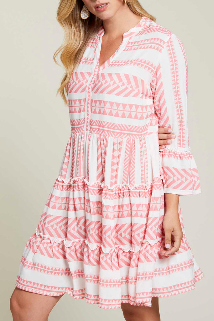 3/4 Sleeve Print Crepe Tiered Dress – Modella Lifestyle