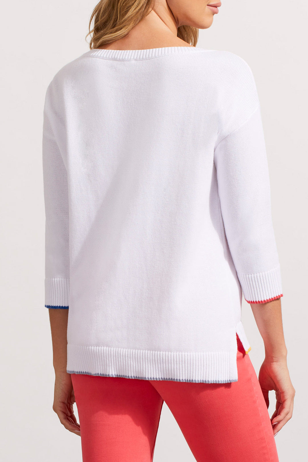 3/4 Sleeve Boat Neck Embrod Detail Sweater