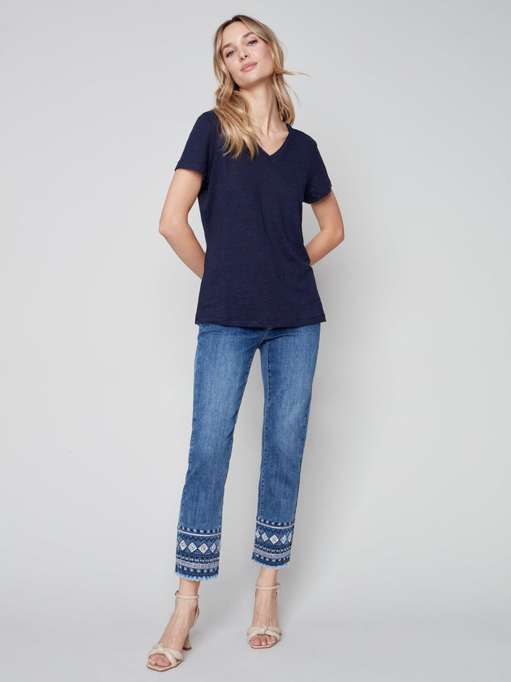 Linen Jersey V-Neck T Shirt