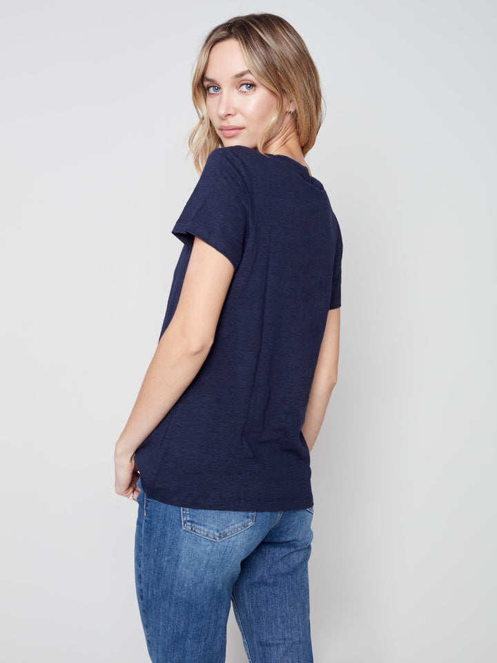 Linen Jersey V-Neck T Shirt