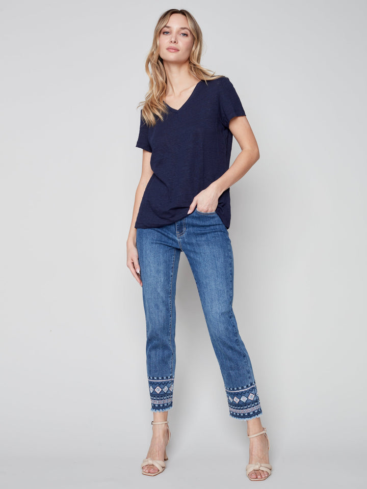 Linen Jersey V-Neck T Shirt