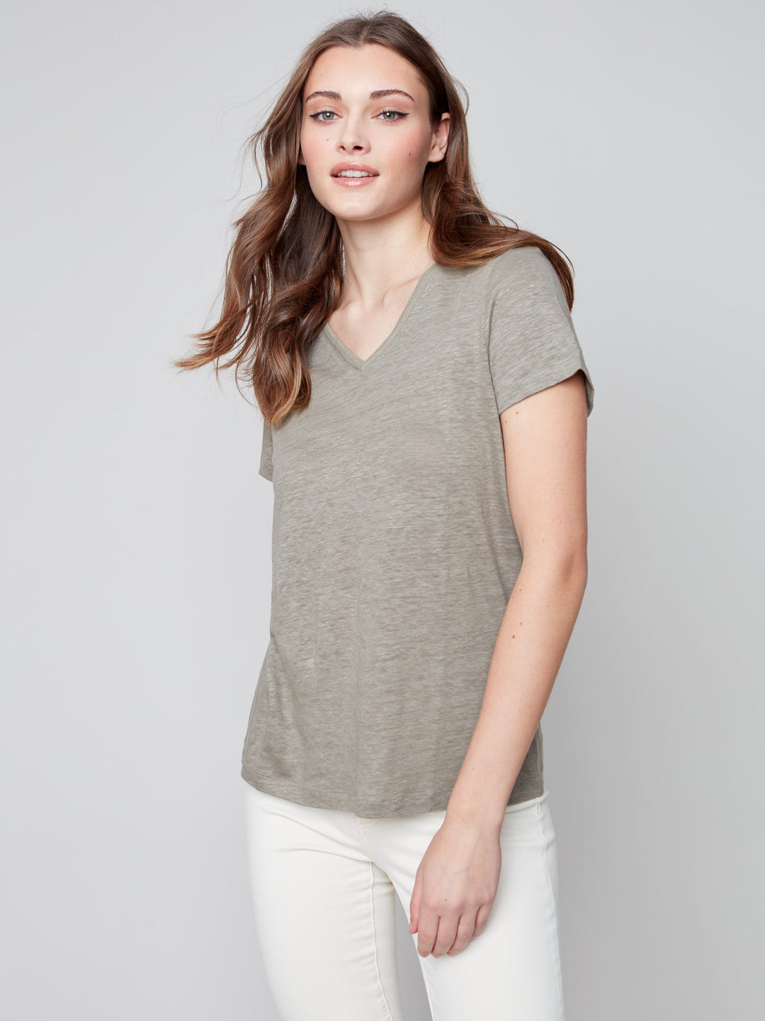 Linen Jersey V-Neck T Shirt