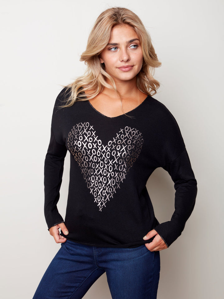 Printed Knit Heart Top