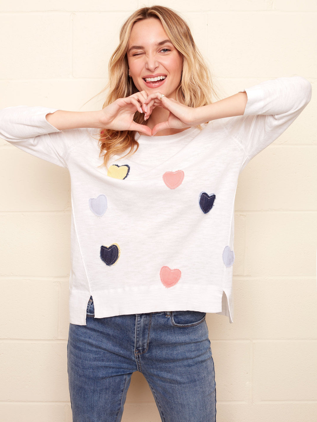 Long Sleeve Top with Heart Appliques