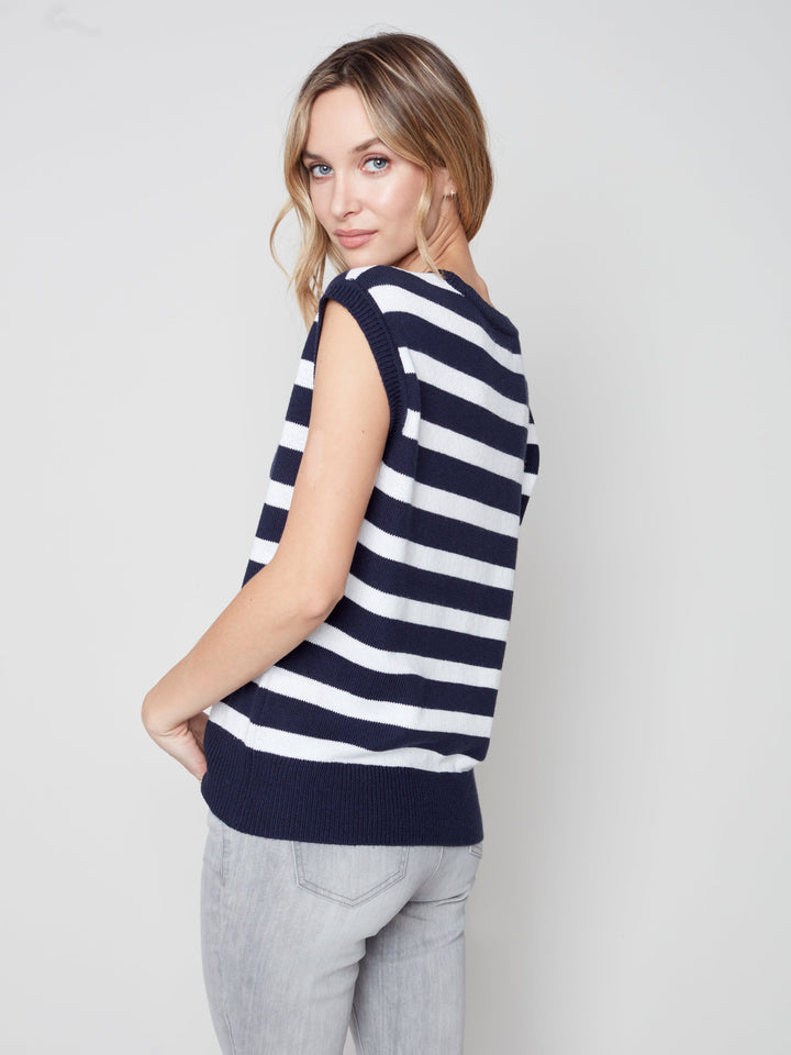 Wide Stripe V-Neck Sweater Vest