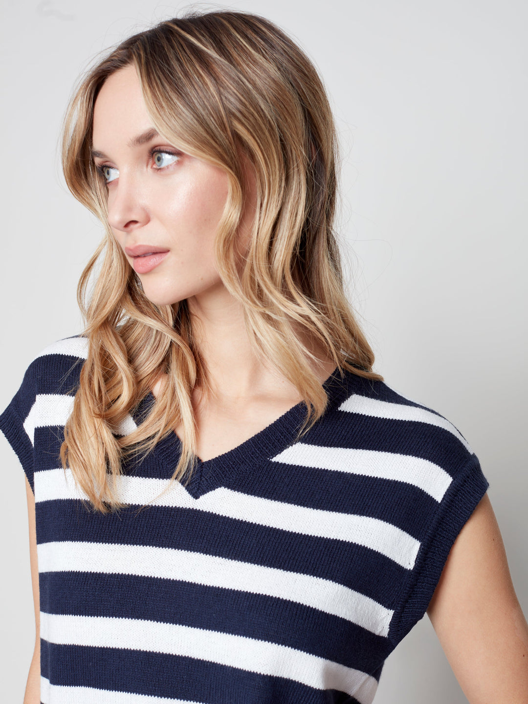 Wide Stripe V-Neck Sweater Vest