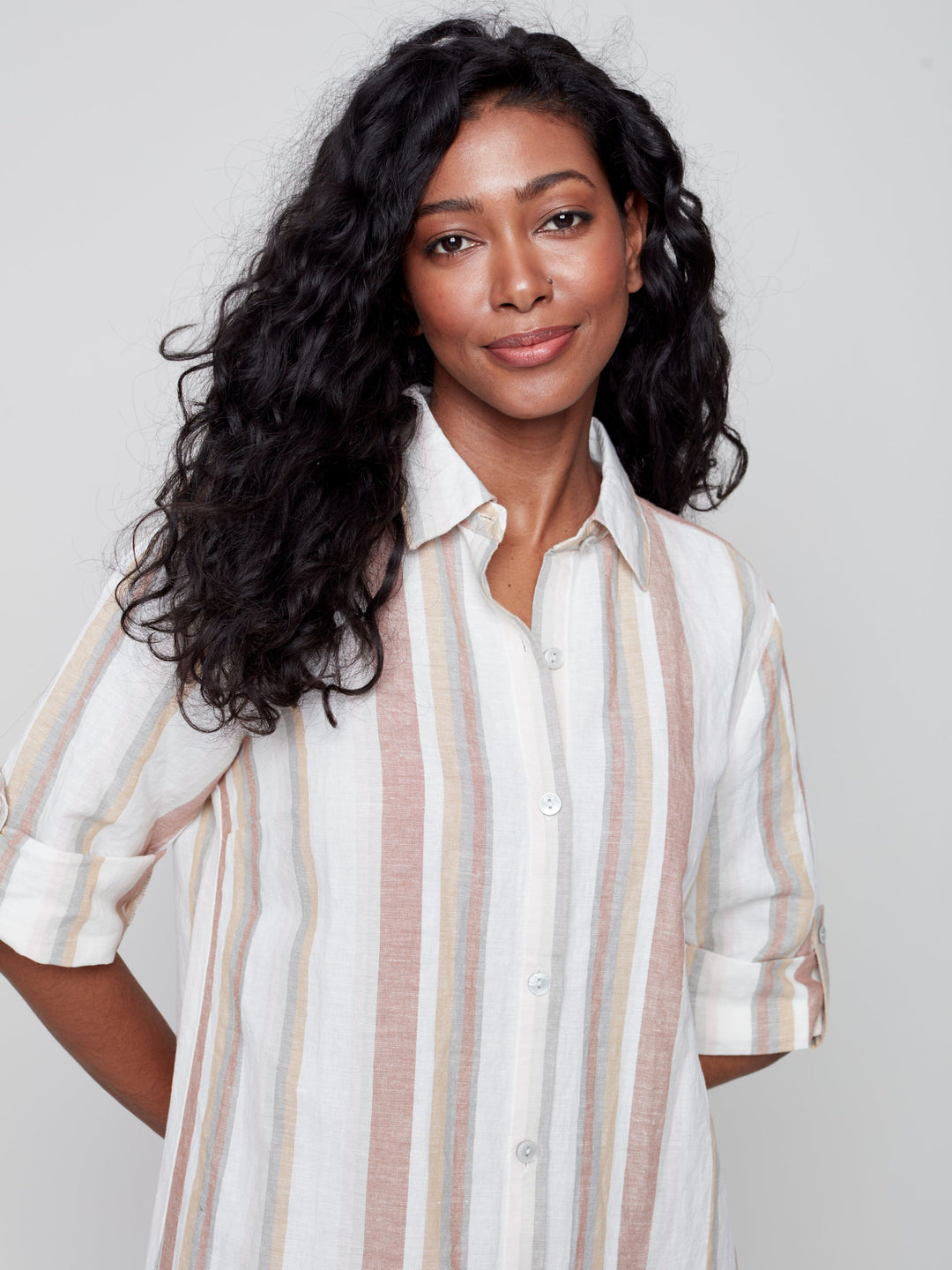Striped Long ButtonUp Linen Dress