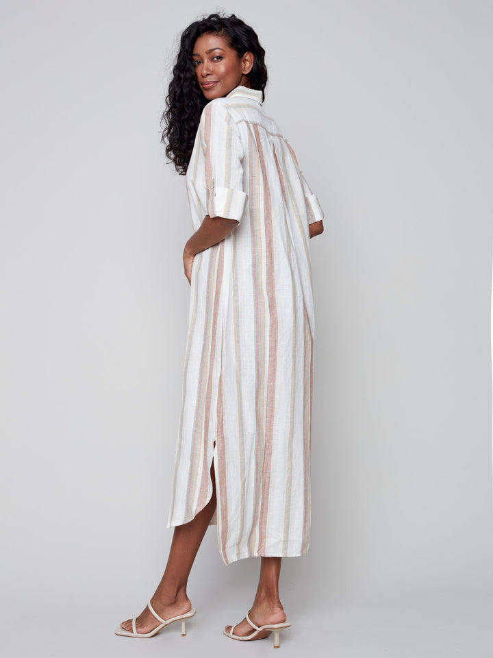 Striped Long ButtonUp Linen Dress
