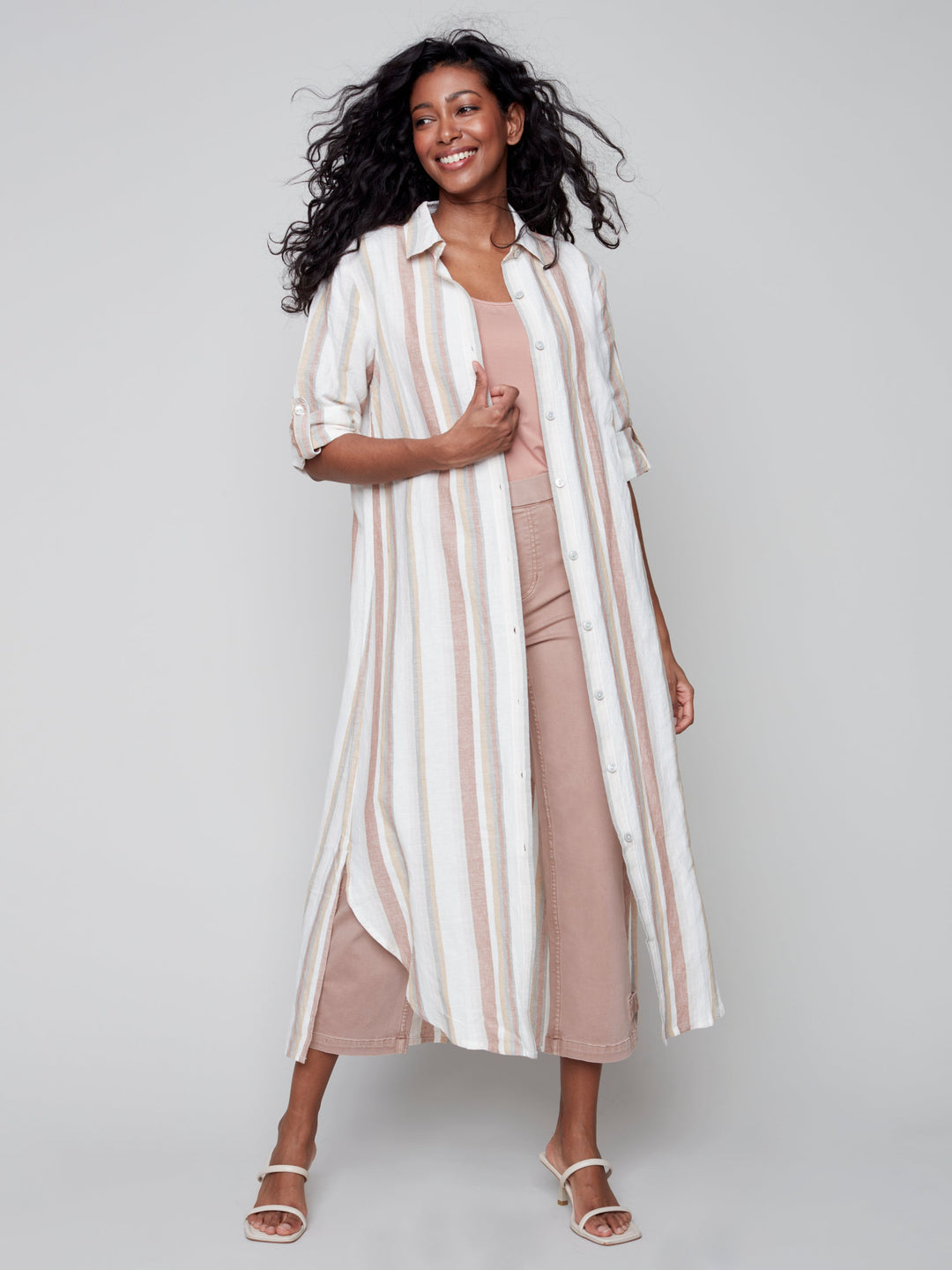 Striped Long ButtonUp Linen Dress
