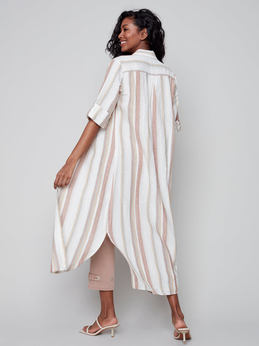 Striped Long ButtonUp Linen Dress