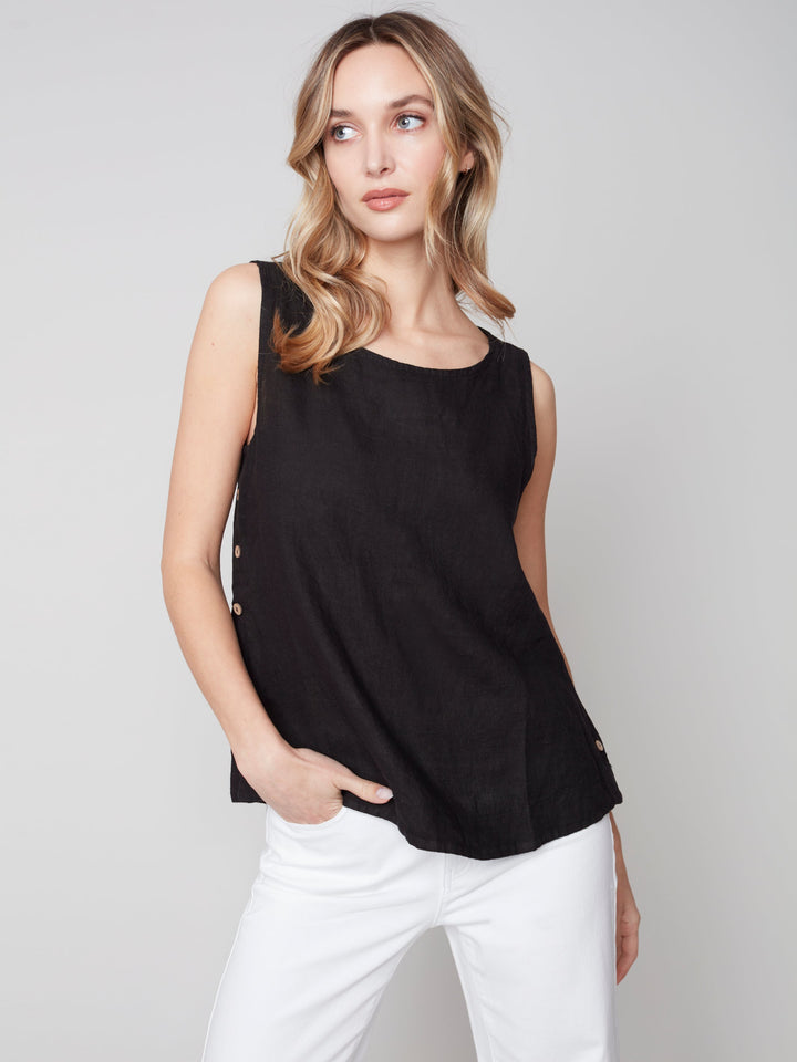 Sleeveless Linen Top With Side Buttons