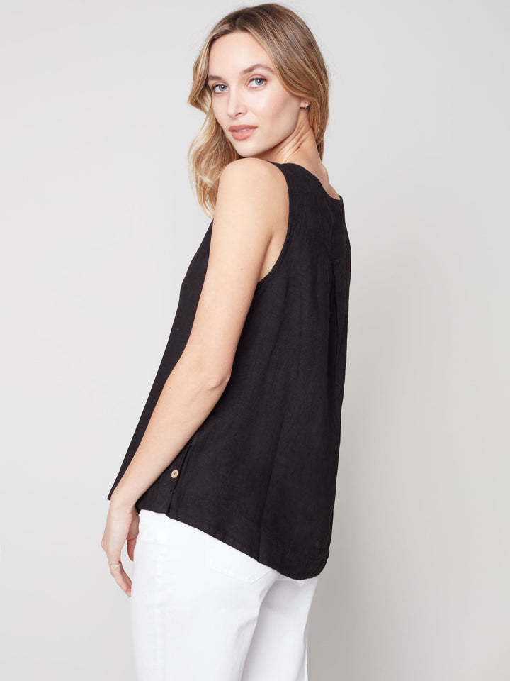 Sleeveless Linen Top With Side Buttons