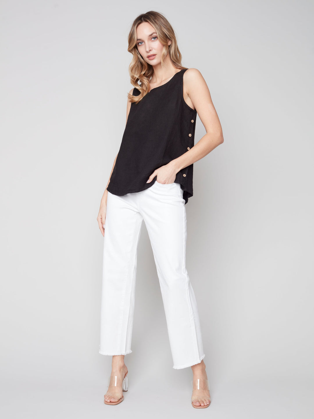 Sleeveless Linen Top With Side Buttons