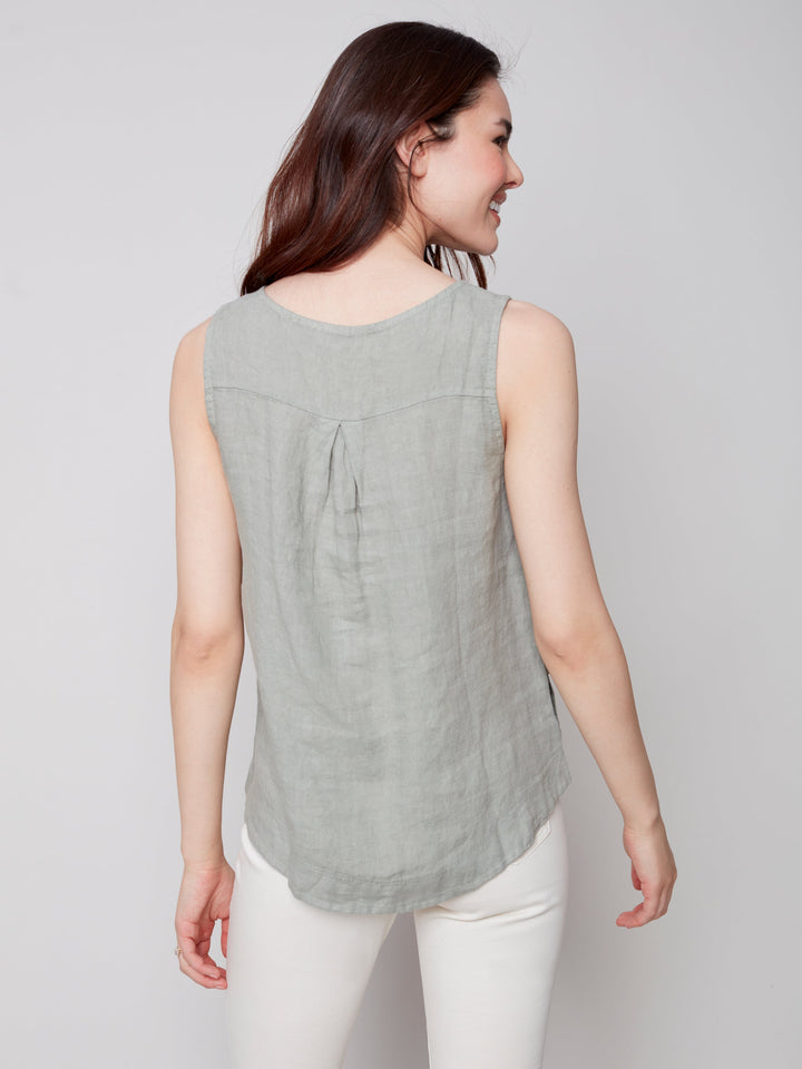 Sleeveless Linen Top With Side Buttons