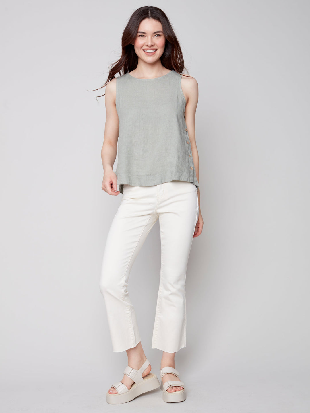 Sleeveless Linen Top With Side Buttons