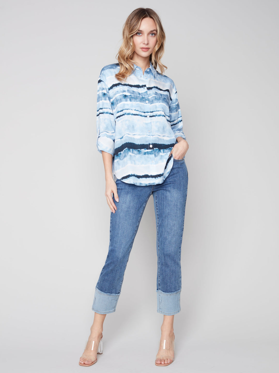 Stripe Pattern Buttn Front Top