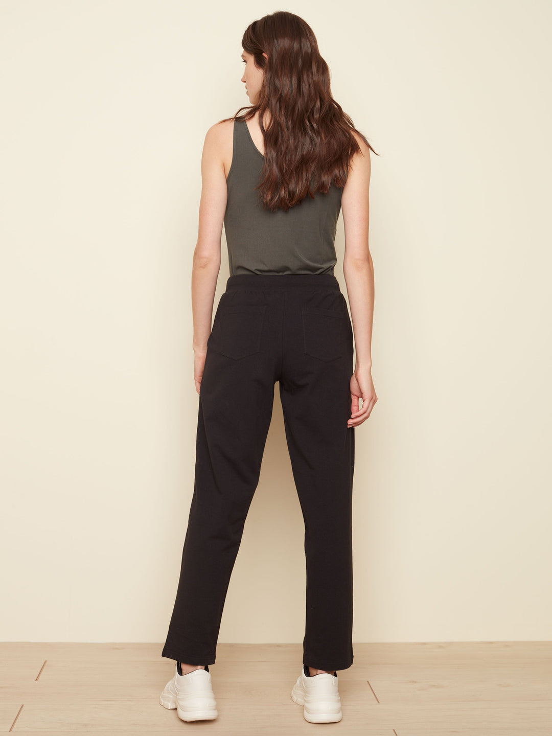Pull on drawstring french terry pants