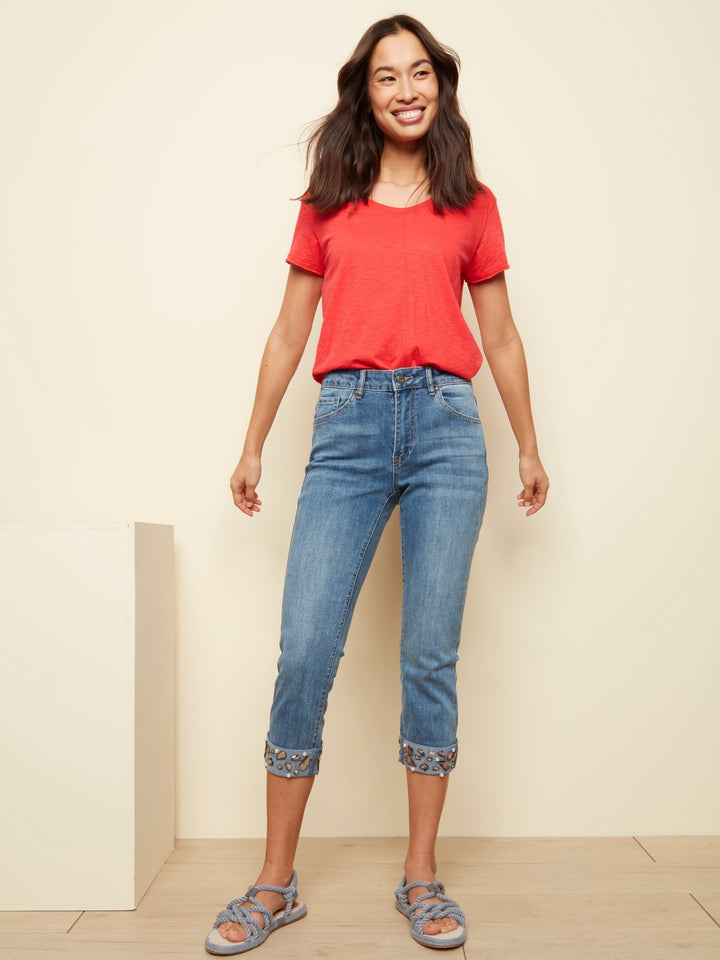 Stretch Denim Pant With Hem Detail