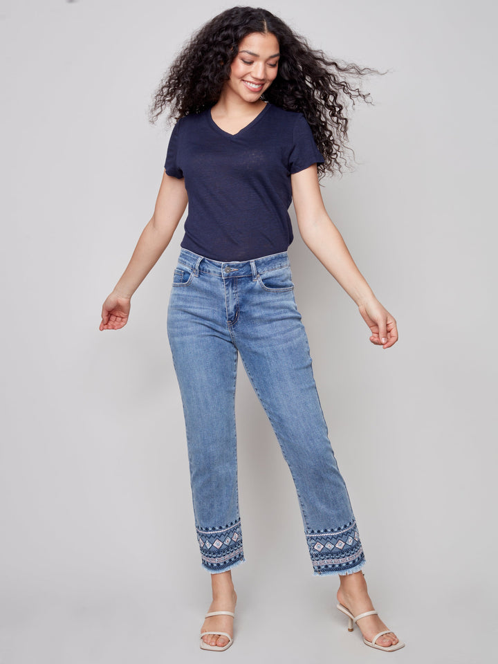 Stretch Denim Jean With Hem Detail