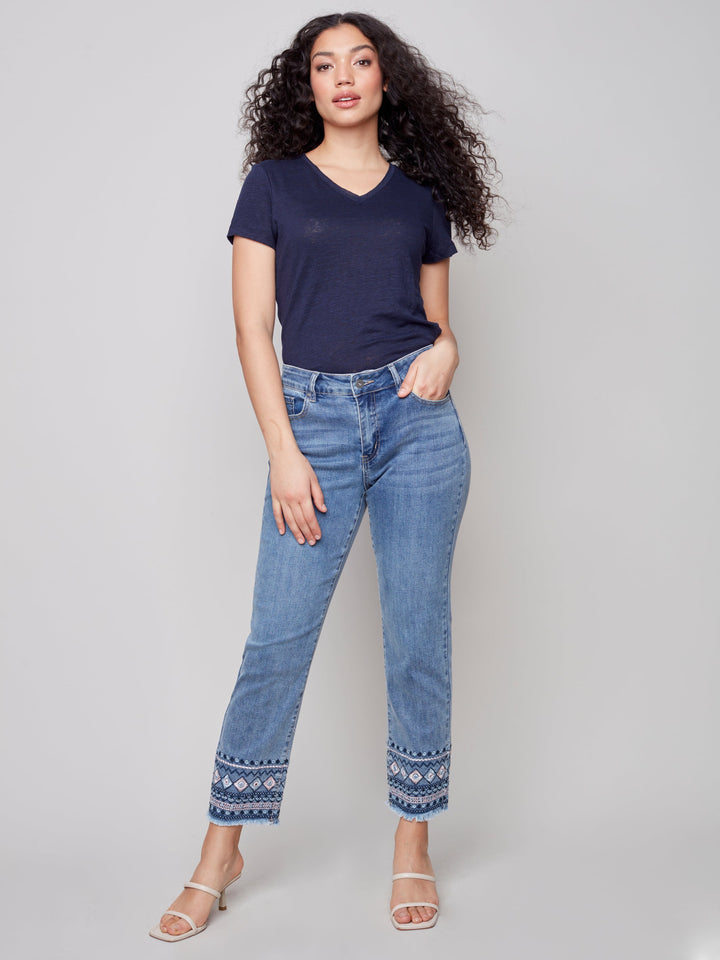 Stretch Denim Jean With Hem Detail
