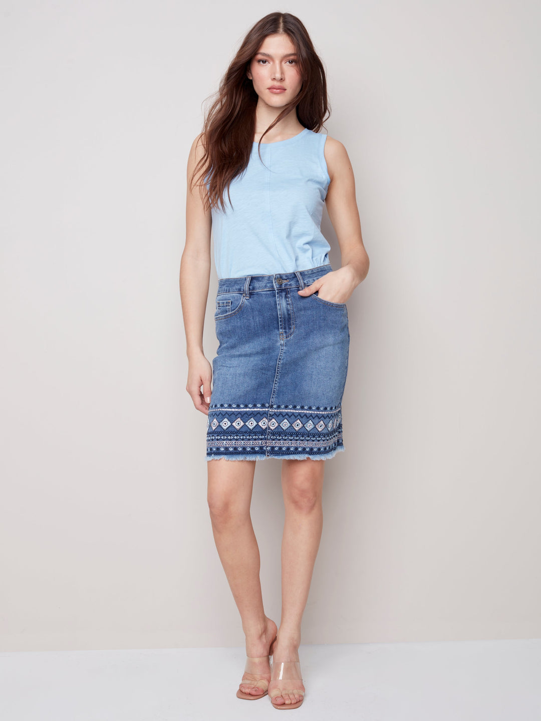 Stretch Denim Skirt With Hem Detail