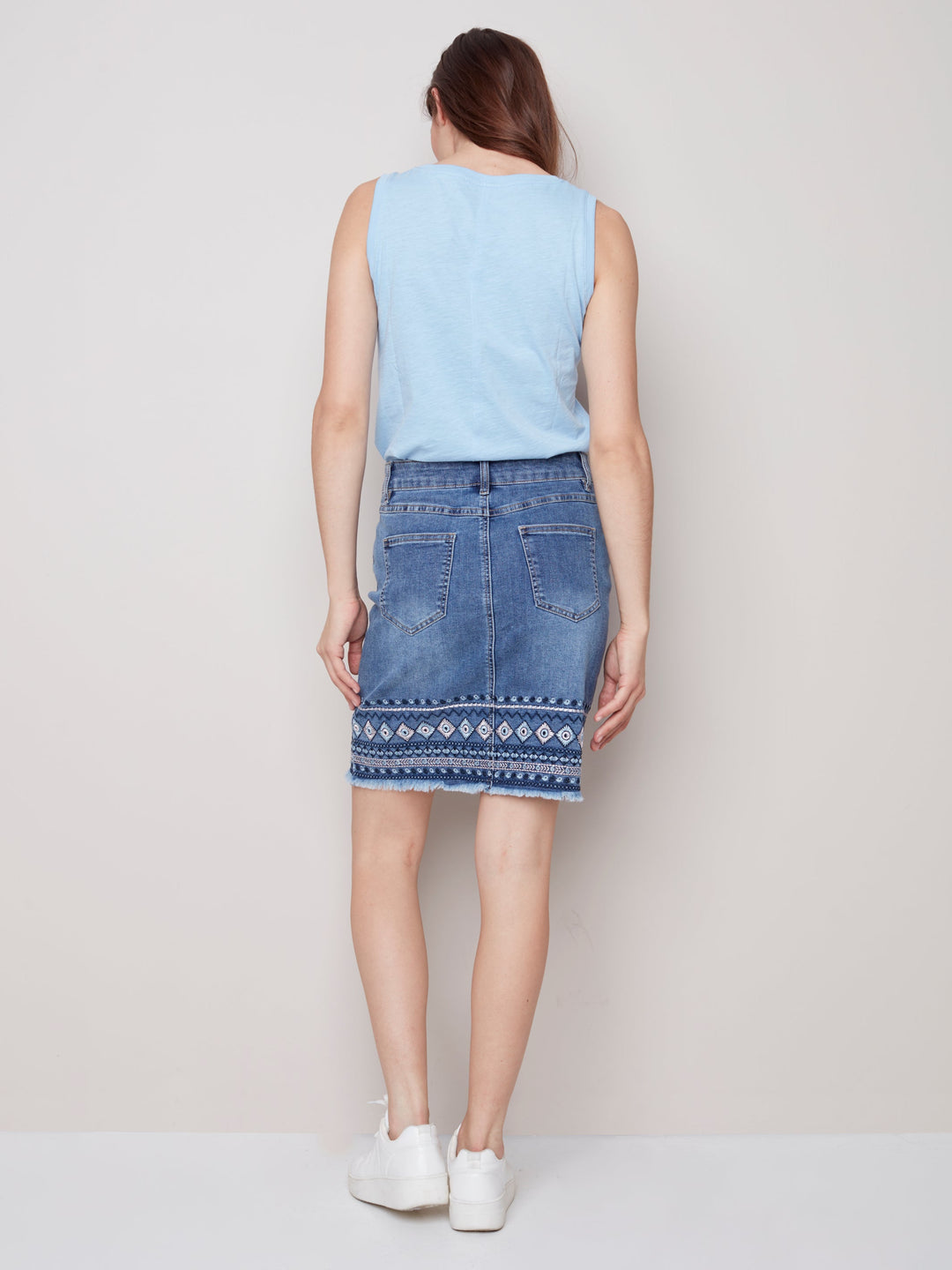 Stretch Denim Skirt With Hem Detail