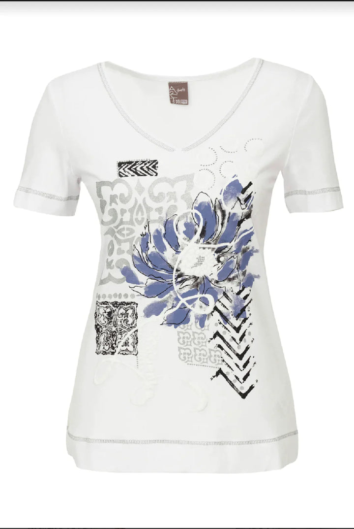 Floral/Silver Print V-Neck Tee