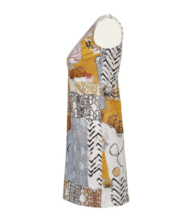 Gold/Mauve Print Sleeveless Dress