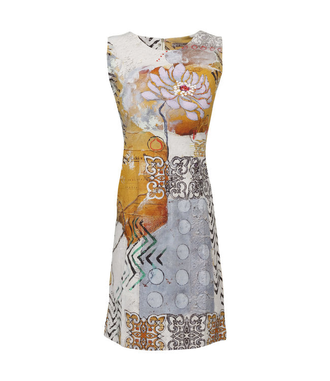 Gold/Mauve Print Sleeveless Dress