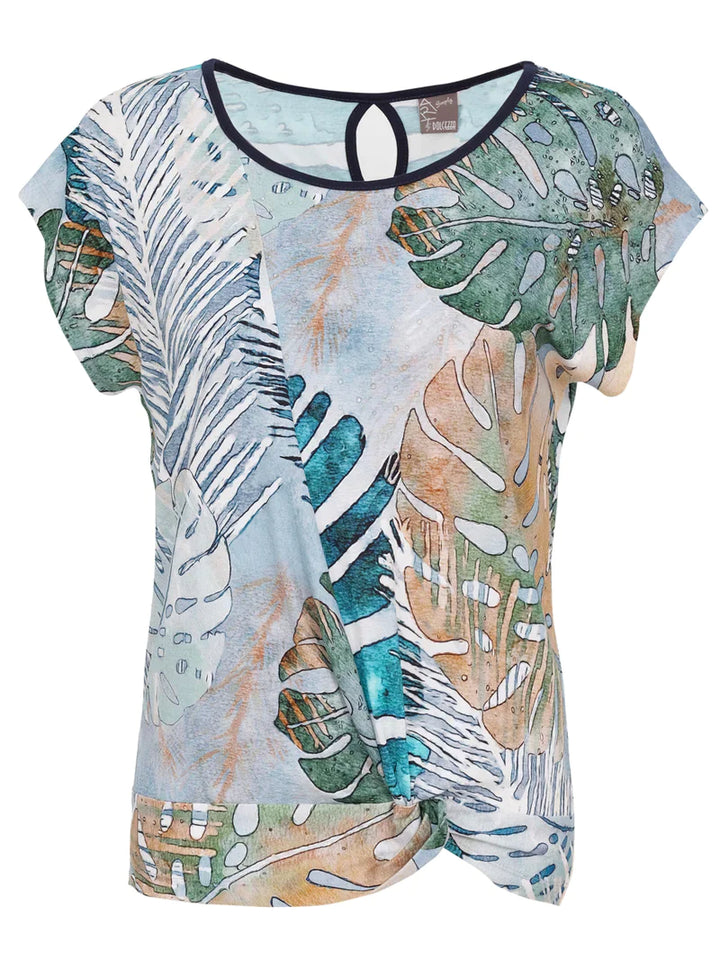 Leaf Print Cap Sleeve T-Shirt